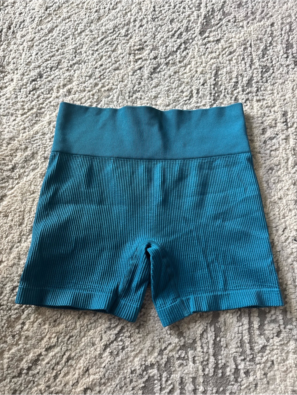 Colsie Ribbed High-Waist Bike Shorts in Teal